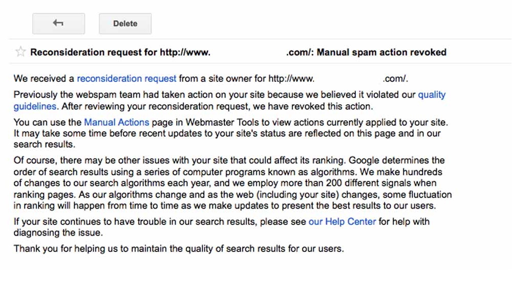 Google Manual Penalty - Reconsideration Request 1