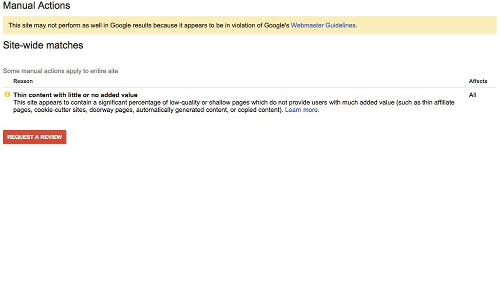 Google Manual Penalty - Thin Content 1