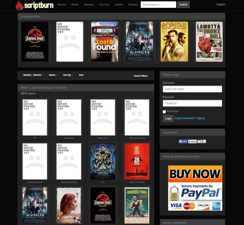 Scriptburn WordPress Movie plugin by Scriptburn Demo Layout