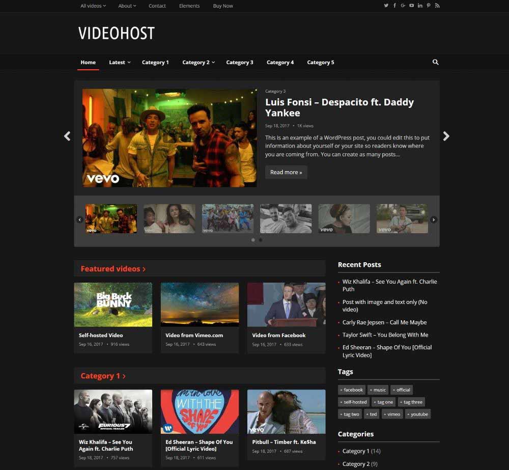 Videohost by HappyThemes Demo Layout
