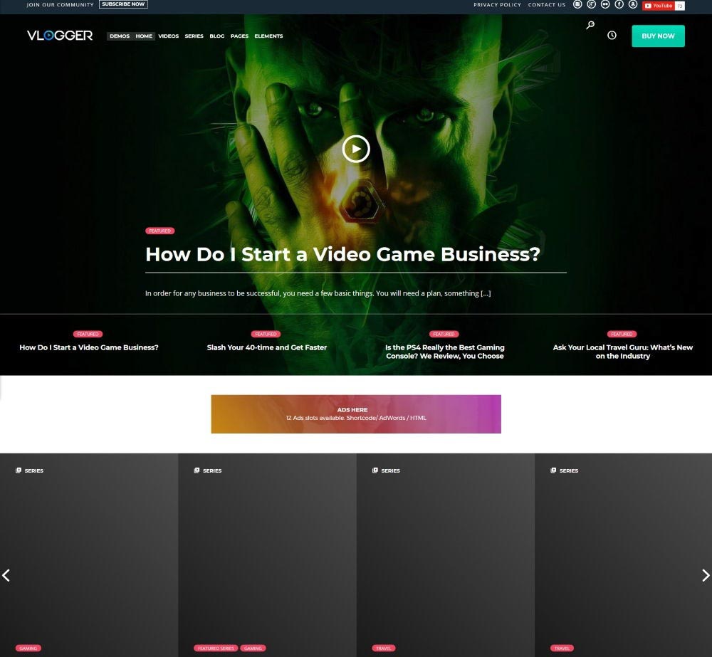 Vlogger by WordPressThemes2go Demo Layout